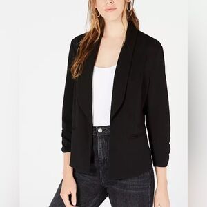 bar III Classic Crepe Ruched-Sleeved Black Blazer